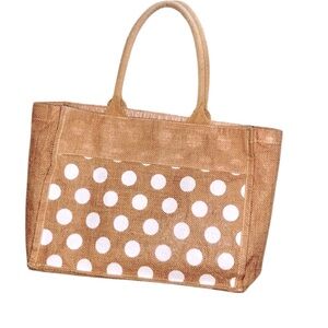 Polka Dot Straw Top Handle Bag